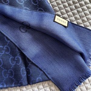 Gucci Wool/Silk Blend Navy Blue Scarf